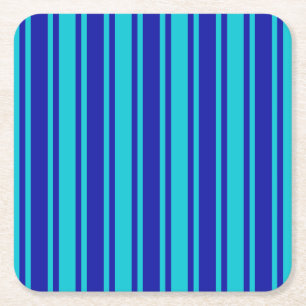 Blue and turquoise candy stripes square paper coaster