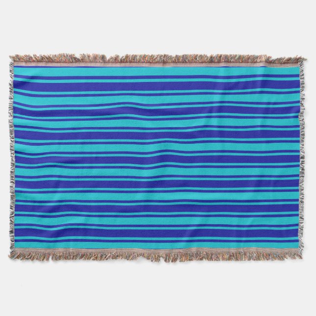 Blue and turquoise candy stripes throw blanket (Front)