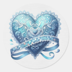 Blue and Turquoise Fancy Valentine  Classic Round Sticker