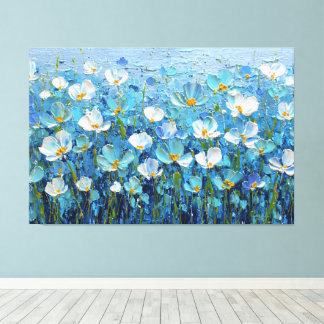 Blue and Turquoise Floral Textured Painting Canvas Print