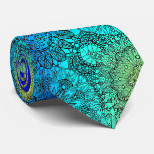 Blue and Turquoise Mandala Pattern Neck Tie