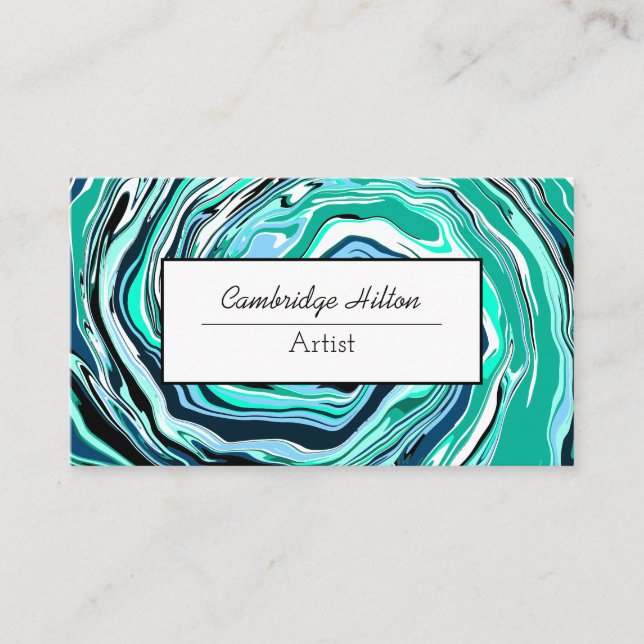 Blue and Turquoise Marble Abstract Fluid Art    Business Card (Front)