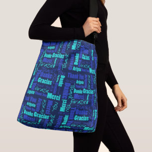 Blue and Turquoise Multilingual Thank You Crossbody Bag