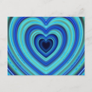 Blue and Turquoise Neon Lighted Hearts Postcard