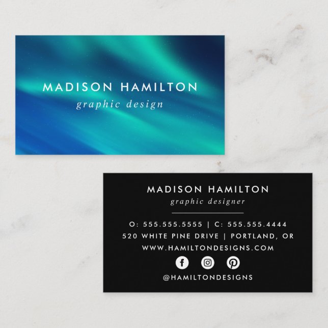 Blue and Turquoise Northern Lights Business Card (Front/Back)