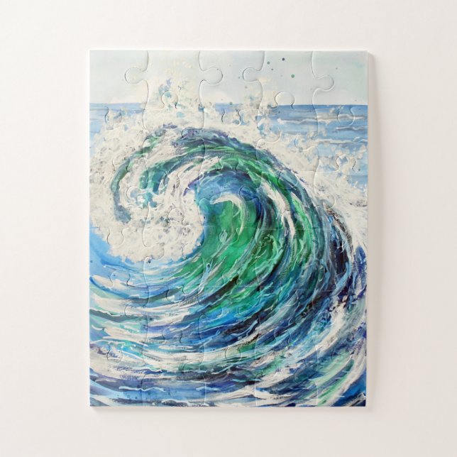 Blue and Turquoise Ocean Wave Jigsaw Puzzle (Vertical)
