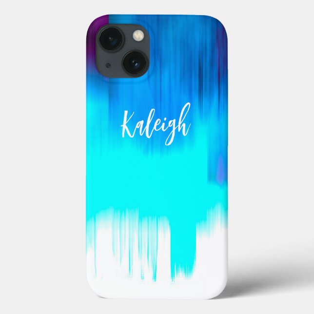 blue and turquoise paint strokes add your own text Case-Mate iPhone case (Back)