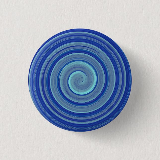 Blue and turquoise spiral 3 cm round badge (Front)