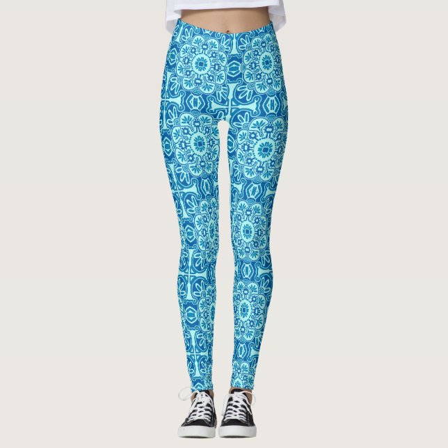  Blue and turquoise Tribal  Leggings (Front)