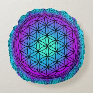 Blue and Violet Life Flower Affirmations Positive Round Cushion
