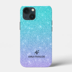 Blue And Violet Ombre Glittered Textured iPhone 13 Mini Case