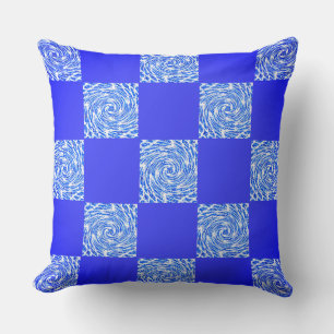 Blue and Whirl Chequerboard Cushion
