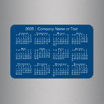 Blue and White 2025 Calendar with Custom Text Magnet<br><div class="desc">Modern custom magnet features a white 2025 calendar on a blue background. Add your company's name, your name, or other personalised text in the sidebar. (Changing the 2025 year text will NOT change the calendar.) Makes a great promotional giveaway or gift. If you'd like a different colour background to match...</div>