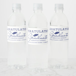 Blue And White 2025 Graduate Graduation Party  Water Bottle Label