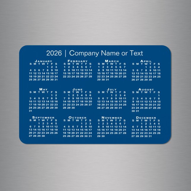 Blue and White 2026 Calendar with Custom Text Magnet (Blue and White 2026 Calendar with Custom Text Magnet in situ)