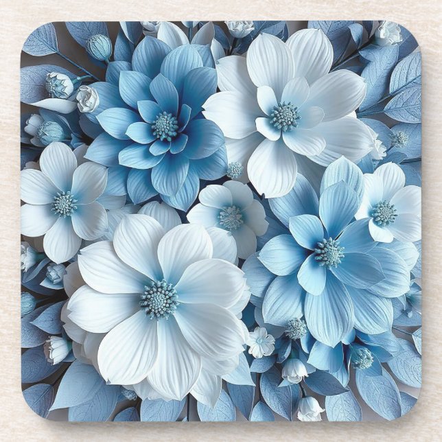 Blue and white 3d flowers coaster (Front)