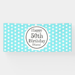 Blue And White 50th Birthday Polka Dots Banner