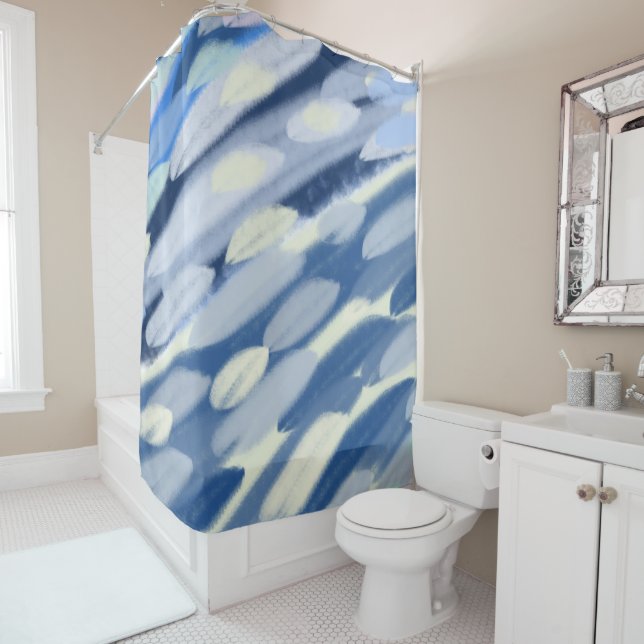 Blue and White Abstract Art  Shower Curtain (In Situ)