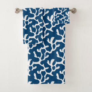 Blue And White Abstract Coral Repeating Pattern Bath Towel Set