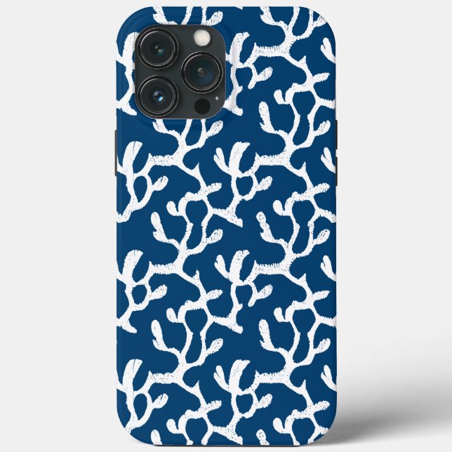 Blue And White Abstract Coral Repeating Pattern Case-Mate iPhone Case (Back)
