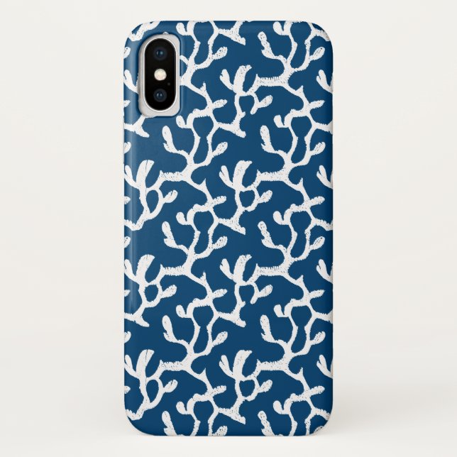 Blue And White Abstract Coral Repeating Pattern Case-Mate iPhone Case (Back)