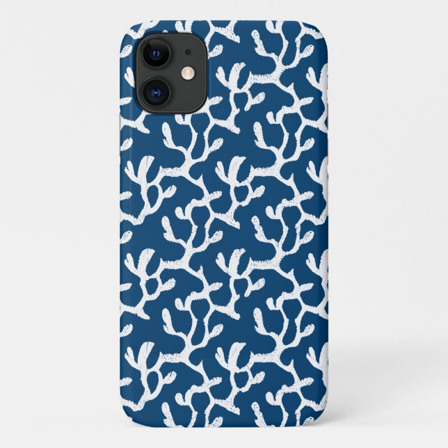 Blue And White Abstract Coral Repeating Pattern Case-Mate iPhone Case (Back)