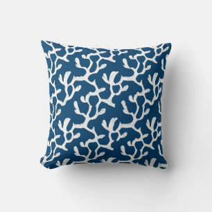 Blue And White Abstract Coral Repeating Pattern Cushion