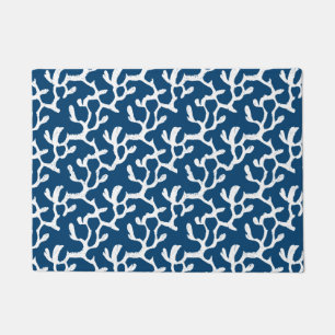 Blue And White Abstract Coral Repeating Pattern Doormat