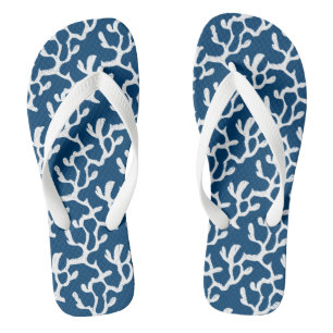 Blue And White Abstract Coral Repeating Pattern Jandals
