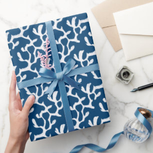 Blue And White Abstract Coral Repeating Pattern Wrapping Paper