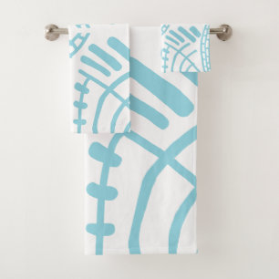 blue and white abstract doodle modern bath towel set