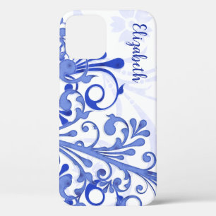Blue and White Abstract Floral iPhone 12 Pro Case