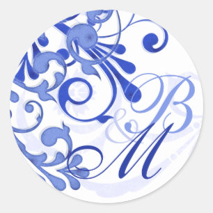 Blue and White Abstract Floral Envelope Seal