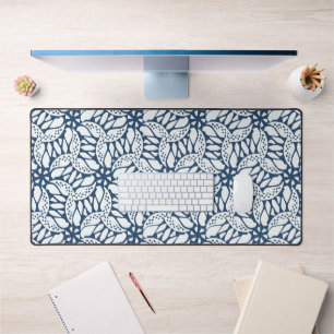 Blue And White Abstract Floral Seamless Bohemian  Desk Mat
