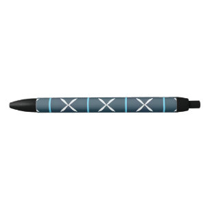 Blue and White Abstract Geometric Pattern Black Ink Pen