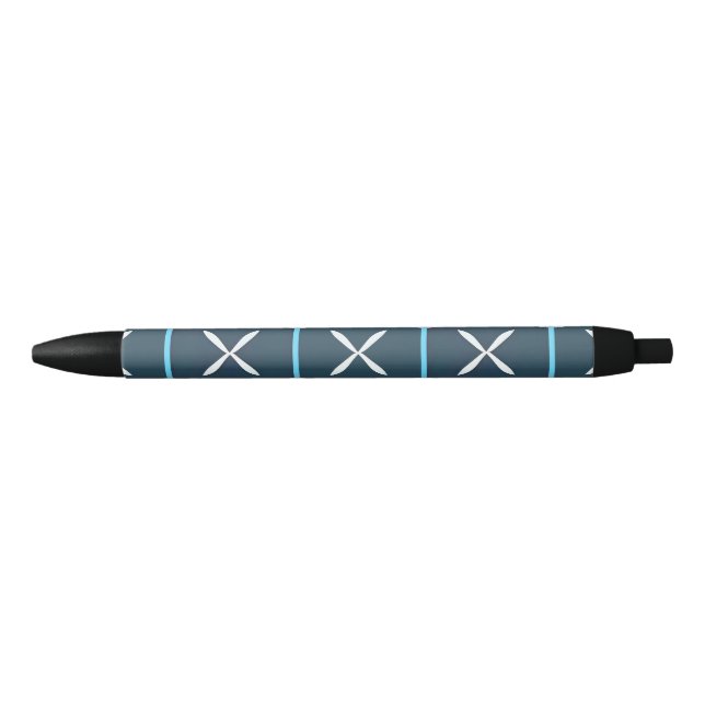 Blue and White Abstract Geometric Pattern Black Ink Pen (Front)