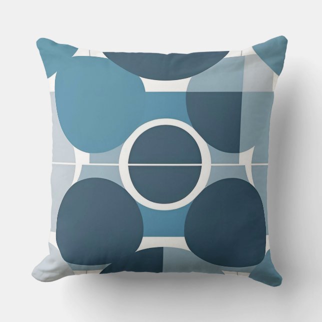 Blue and White Abstract Geometric Pattern Cushion (Front)