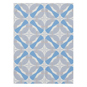 Blue and White Abstract Geometric Pattern Tablecloth