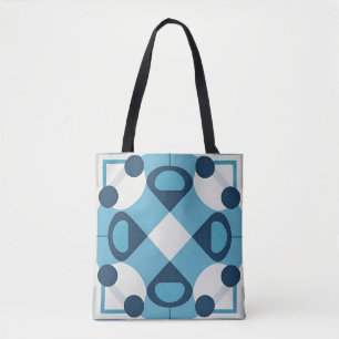 Blue and White Abstract Geometric Pattern Tote Bag