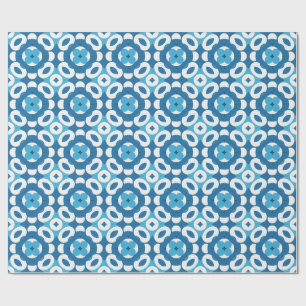 Blue and White Abstract Geometric Pattern Wrapping Paper