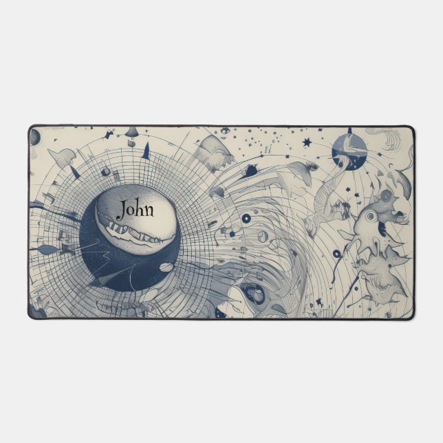 Blue and White Abstract In Space Planet Earth  Desk Mat (Front)