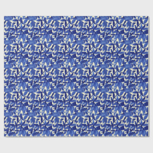 Blue and White Abstract Leave Print Wrapping Paper