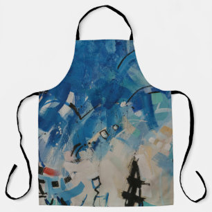 Blue and white abstract painting apron