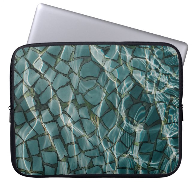 Blue and white abstract painting laptop sleeve (Front)