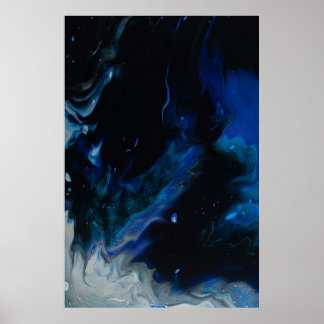 Blue and white abstract painting poster