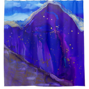 Blue and white abstract painting shower curtain
