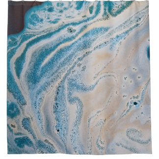 Blue and white abstract painting shower curtain