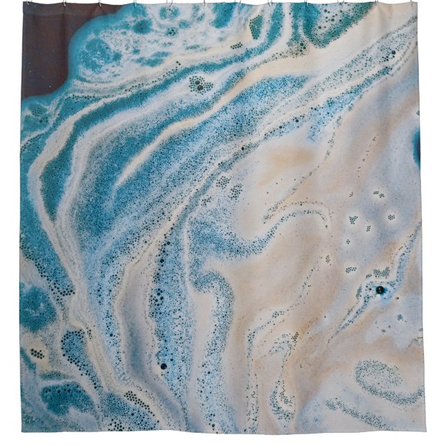 Blue and white abstract painting shower curtain (Front)