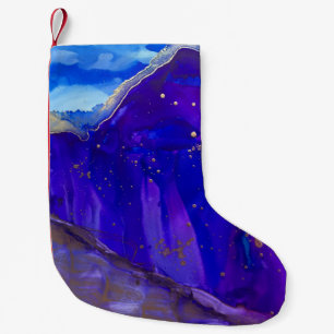 Blue and white abstract painting small christmas stocking