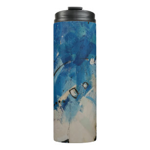 Blue and white abstract painting thermal tumbler